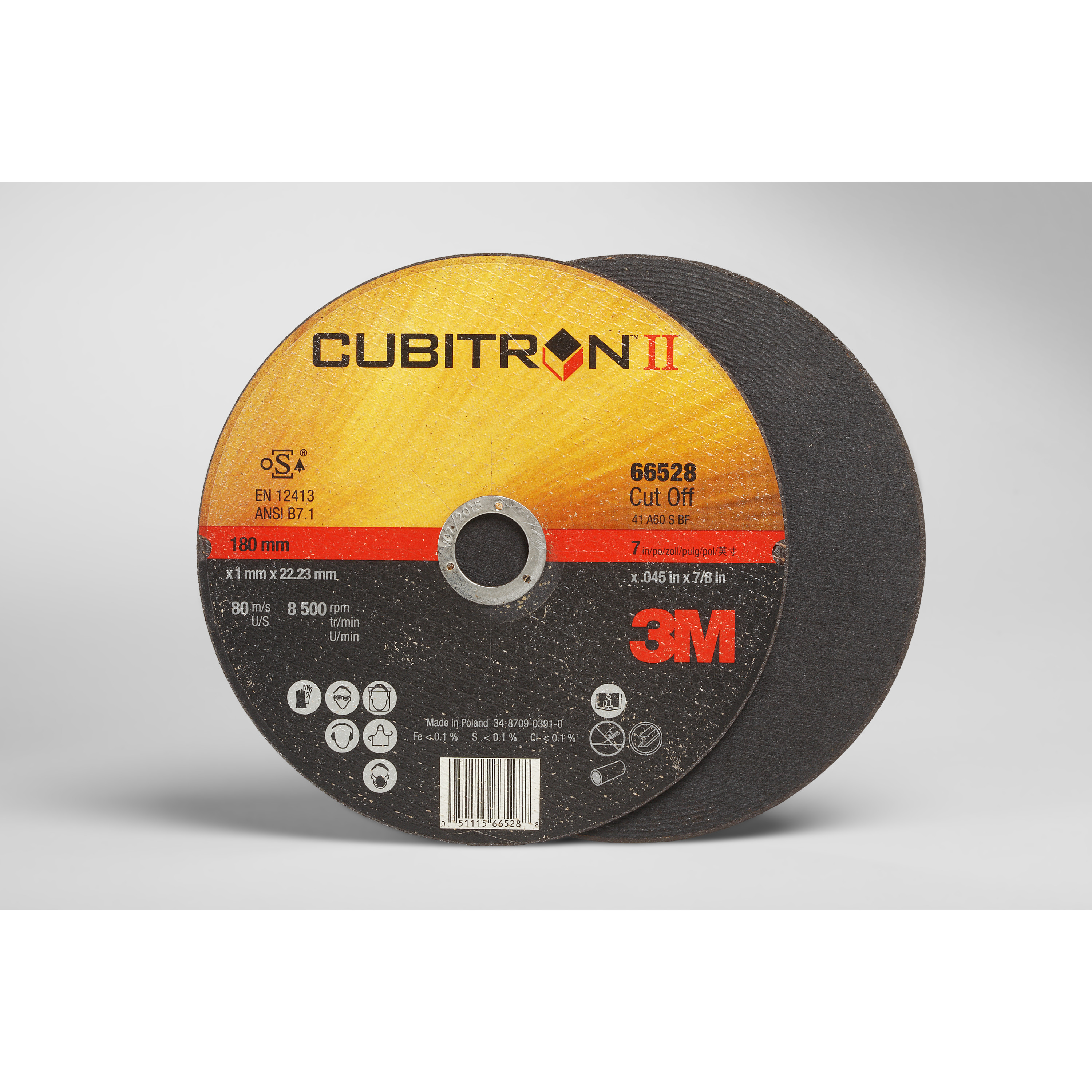 3M™ Cubitron™ II Cut-Off Wheel, 66528, T1, 7 in x .045 in x 7/8 in, 25 per inner, 50 per case